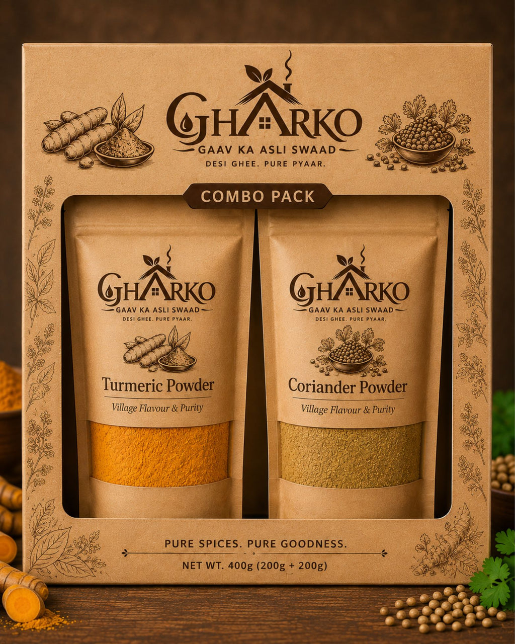 Gharko Foods Coriander Powder & Turmeric Powder Combo Pack