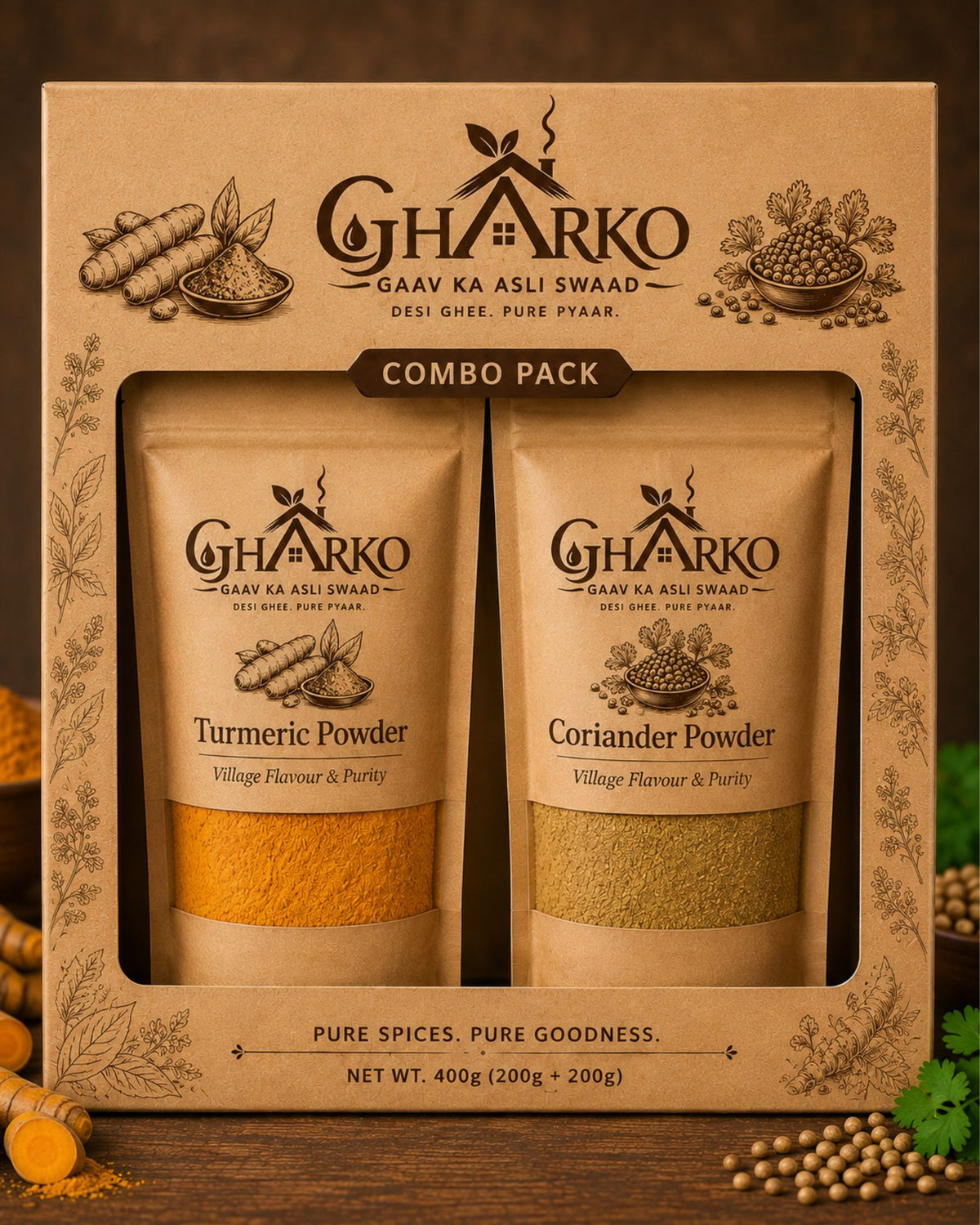 Gharko Foods Coriander Powder & Turmeric Powder Combo Pack