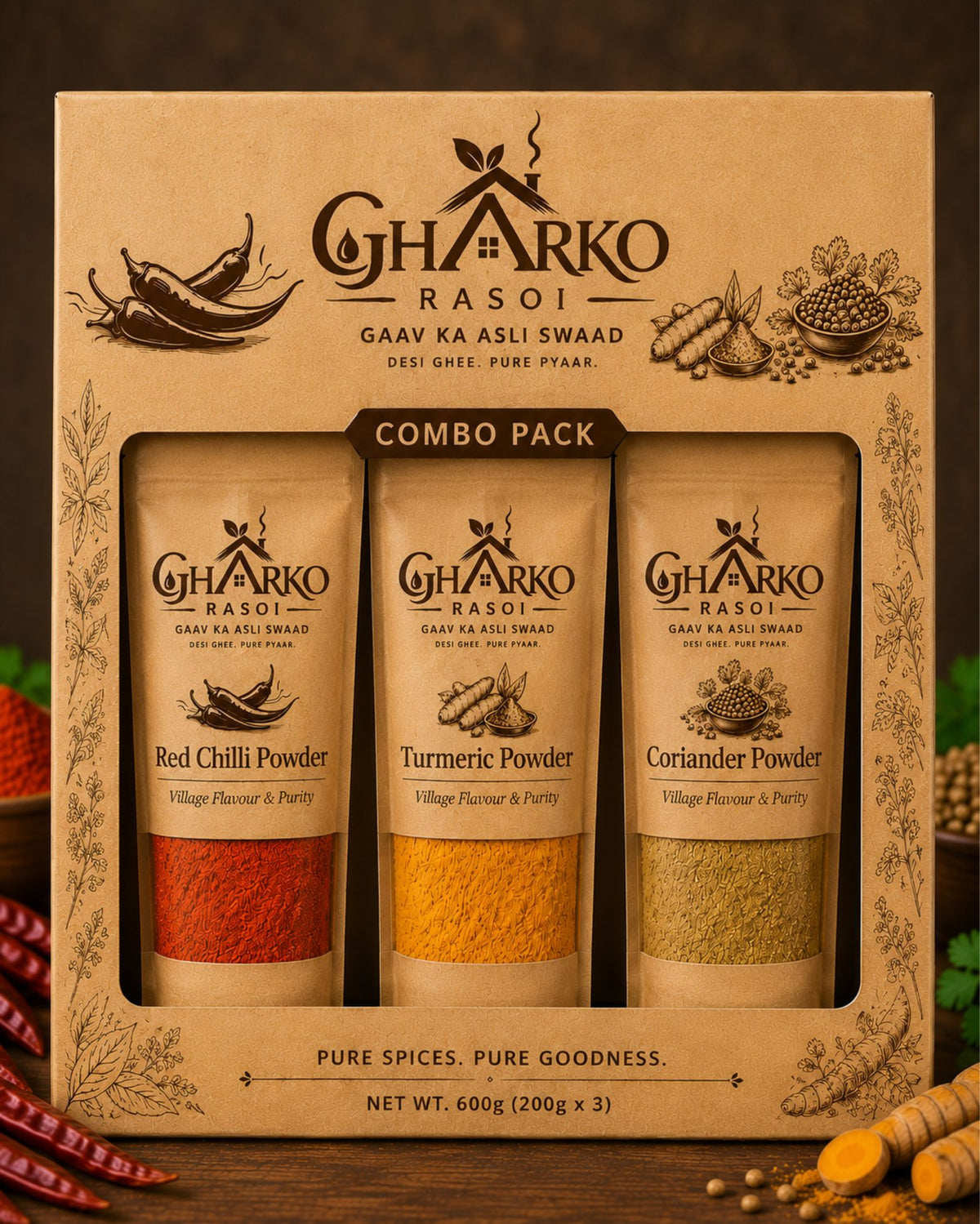 Gharko Rasoi – Turmeric, Coriander & Red Chilli Combo