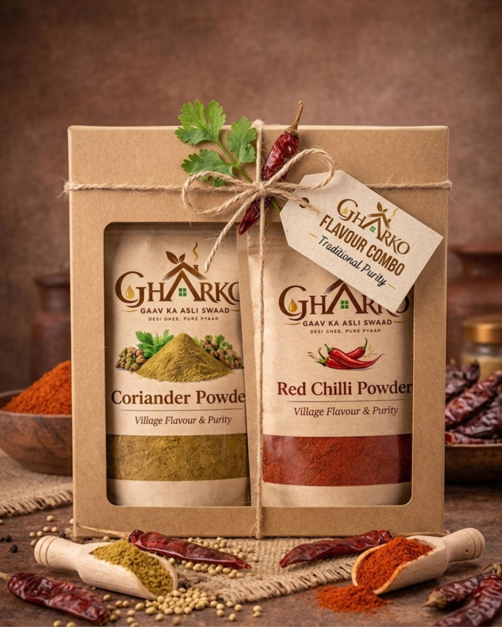 Gharko Foods Coriander Powder & Red Chilli Powder Combo Pack