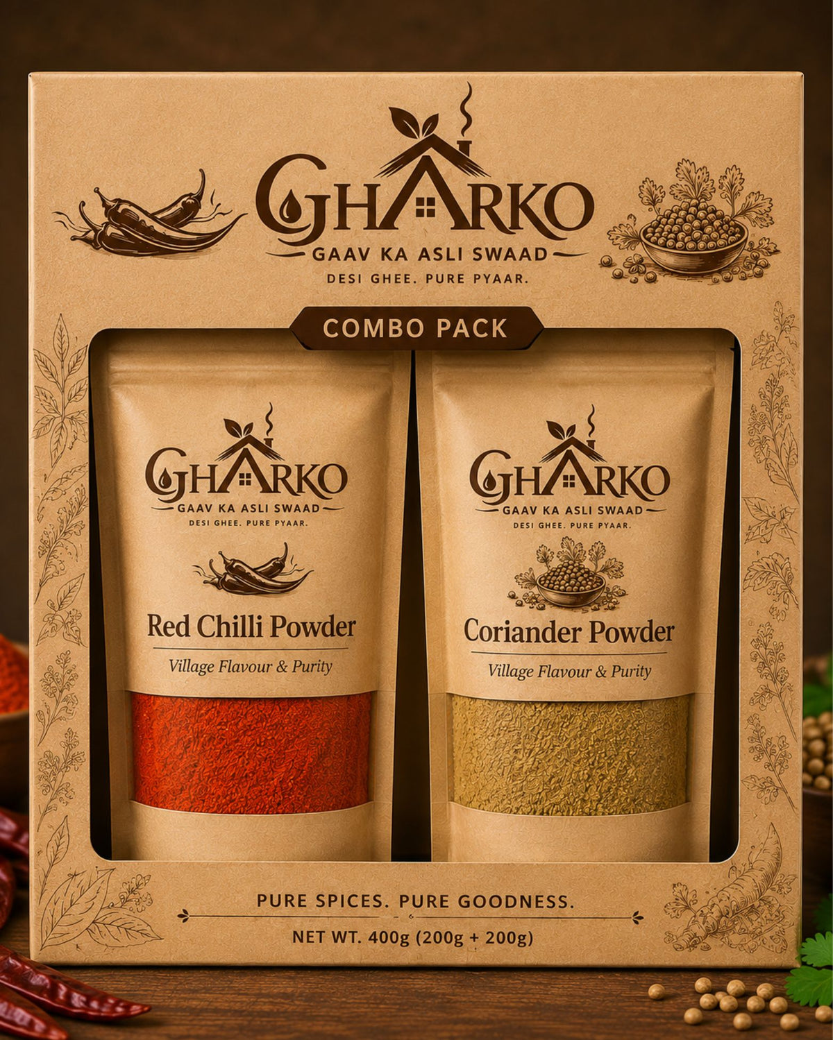 Gharko Foods Coriander Powder & Red Chilli Powder Combo Pack