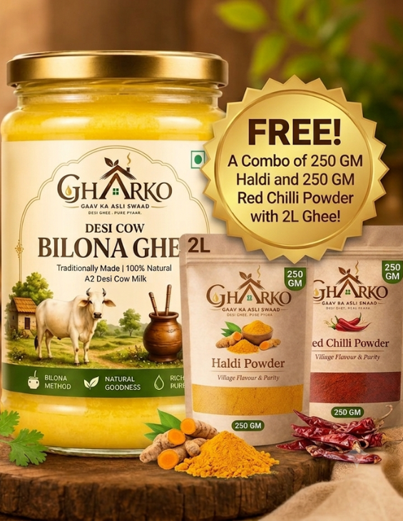 Limited Time Offer: 2L A2 Bilona Desi Ghee with FREE Turmeric & Red Chilli Powder