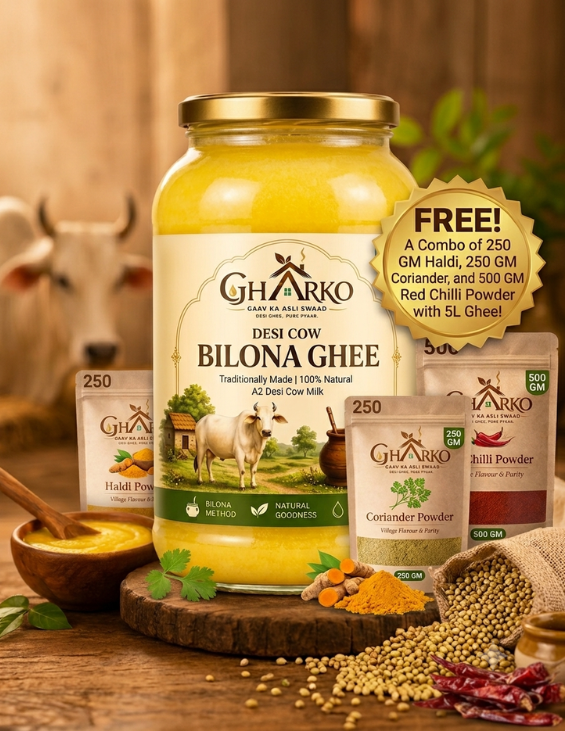 Gharko Foods Premium Family Combo – 5L A2 Bilona Ghee + FREE 3 Premium Spices